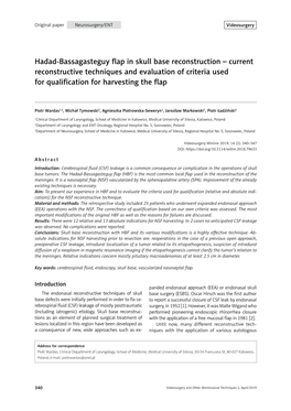 Hadad-Bassagasteguy Flap in Skull Base Reconstruction – Current Reconstructive Techniques and Evaluation of Criteria Used for Qualification for Harvesting the Flap