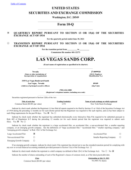 LAS VEGAS SANDS CORP. (Exact Name of Registration As Specified in Its Charter) ______