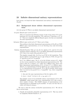 23 Infinite Dimensional Unitary Representations