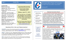 Conservative Party of Canada – Guelph Electoral District Association Guelph EDA - Recent Activities Upcoming EDA Activities Spring 2011