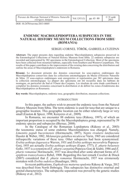 Endemic Macrolepidoptera Subspecies in the Natural History Museum Collections from Sibiu (Romania)