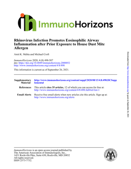 Allergen Inflammation After Prior Exposure to House Dust Mite