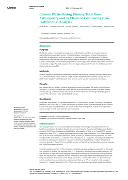 Cement Waste During Primary Total Knee Arthroplasty and Its Effect on Cost Savings: an Institutional Analysis