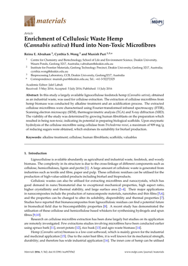 Cannabis Sativa) Hurd Into Non-Toxic Microﬁbres