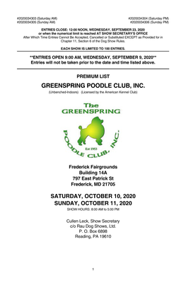 GREENSPRING POODLE CLUB, INC. (Unbenched-Indoors) (Licensed by the American Kennel Club)