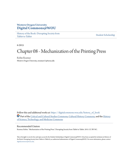 Mechanization of the Printing Press Robin Roemer Western Oregon University, Rroemer11@Wou.Edu