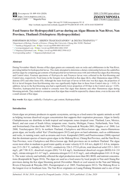 Food Source for Hydropsychid Larvae During an Algae Bloom in Nan River, Nan Province, Thailand (Trichoptera: Hydropsychidae)