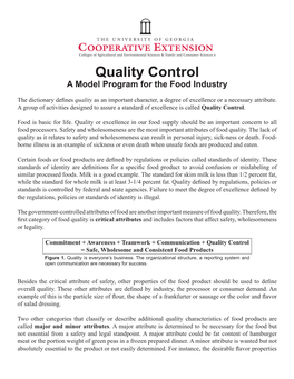 Quality Control a Model Program for the Food Industry