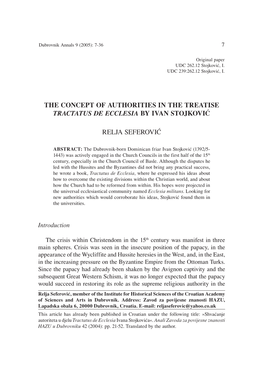 The Concept of Authorities in the Treatise Tractatus De Ecclesia by Ivan Stojkovi∆