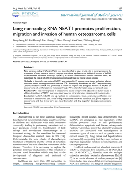 Long Non-Coding RNA NEAT1 Promotes Proliferation, Migration