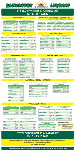 16.10.2020 Syyslomaviikon 43 Aikataulut 19.10