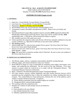 14Th ANNUAL I.K.L. KARATE CHAMPIONSHIP KEKUAOKALANI GYMNASIUM Saturday, November 03, 2018, Kailua-Kona, Hawaii