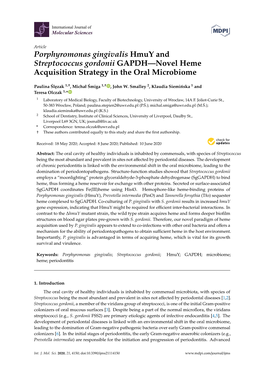 Porphyromonas Gingivalis Hmuy and Streptococcus Gordonii GAPDH—Novel Heme Acquisition Strategy in the Oral Microbiome