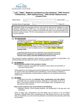 Leg Saphenous Vein Stripping with Powered Phlebectomy with Saphenectomy with Greater Saphenectomy Consent Form