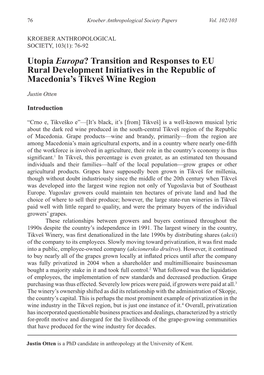 Utopia Europa? Transition and Responses to EU Rural Development Initiatives in the Republic of Macedonia's Tikveš Wine Region