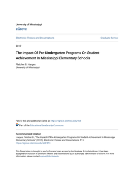 The Impact of Pre-Kindergarten Programs on Student Achievement in Mississippi Elementary Schools