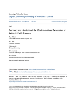 Summary and Highlights of the 10Th International Symposium on Antarctic Earth Sciences