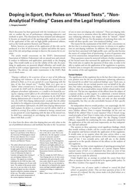 Doping in Sport, the Rules on “Missed Tests”, “Non- Analytical Finding” Cases and the Legal Implications by Gregory Ioannidis*