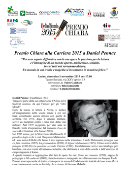 Premio Chiara Alla Carriera 2015 a Daniel Pennac