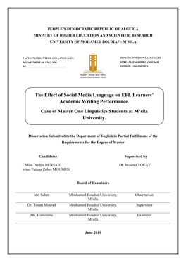 The Effect of Social Media Language on EFL Learners' Academic Writing