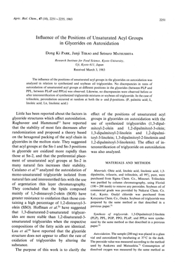 Influence of the Positions of Unsaturated Acyl Groups in Glycerides on Autoxidation