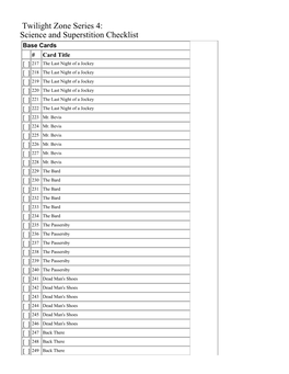 Twilight Zone Series 4: Science and Superstition Checklist