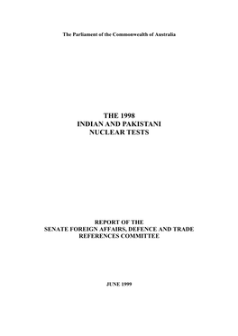Report: the 1998 Indian and Pakistani Nuclear Tests