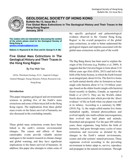 Five Global Mass Extinctions in the Geological History and Their Traces