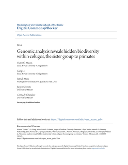 Genomic Analysis Reveals Hidden Biodiversity Within Colugos, the Sister Group to Primates Victor C