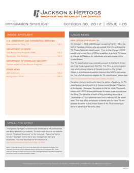 Immigration Spotlight October 30, 2012 | Issue 126