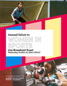 WOMEN in SPORTS Live Broadcast Event Wednesday, October 14, 2020, 8 PM ET