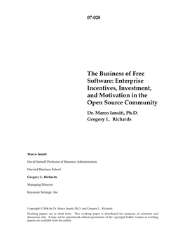 The Business of Free Software: Enterprise Incentives, Investment, and Motivation in the Open Source Community