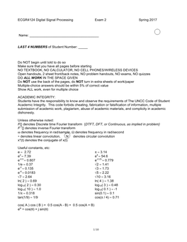 ECGR4124 Digital Signal Processing Exam 2 Spring 2017 Name