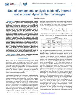 Use of Components Analysis to Identify Internal Heat in Breast Dynamic Thermal Images