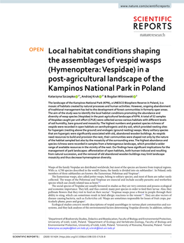 Hymenoptera: Vespidae) in a Post-Agricultural Landscape of the Kampinos National Park in Poland Katarzyna Szczepko 1*, Andrzej Kruk 2* & Bogdan Wiśniowski 3