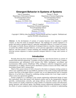 Emergent Behavior in Systems of Systems John S