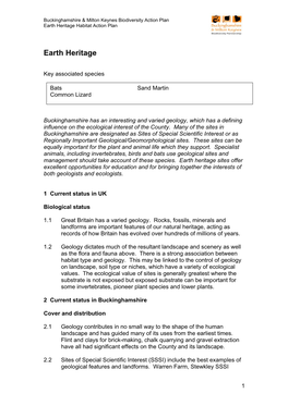 Earth Heritage Habitat Action Plan