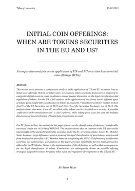 Initial Coin Offerings: When Are Tokens Securities in the Eu and Us?