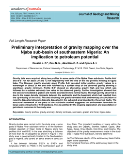 Preliminary Interpretation of Gravity Mapping Over the Njaba Sub-Basin of Southeastern Nigeria: an Implication to Petroleum Potential