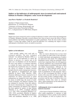 Spiders As Bio-Indicators of Anthropogenic Stress in Natural and Semi-Natural Habitats in Flanders (Belgium): Some Recent Developments