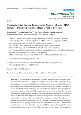 Comprehensive Protein Interactome Analysis of a Key RNA Helicase: Detection of Novel Stress Granule Proteins