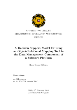 A Decision Support Model for Using an Object-Relational Mapping Tool in the Data Management Component of a Software Platform