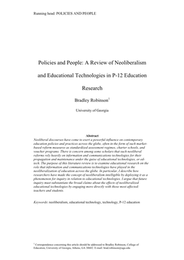 A Review of Neoliberalism and Educational