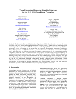 Three Dimensional Computer Graphics Federates for the 2012 SISO Smackdown Federation