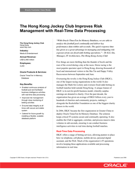 The Hong Kong Jockey Club: Oracle Customer Case Study