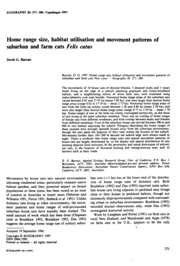 Home Range Size, Habitat Utilisation and Movement Patterns of Suburban and Farm Cats Felis Catus