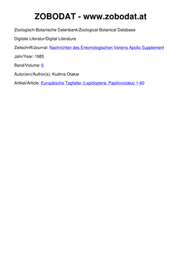 Nachrichten Des Entomologischen Vereins Apollo Supplement