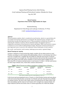 Rural Tourism: Experience from Austria and Opportunities for Japan