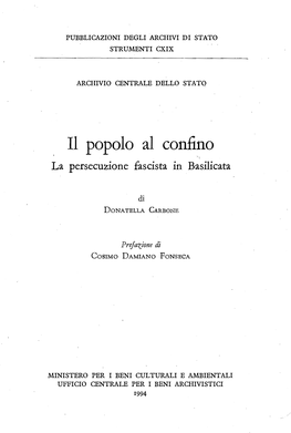 Il Popolo Al Confino. La Persecuzione Fascista in Basilicata