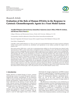 Evaluation of the Role of Human Dnajas in the Response to Cytotoxic Chemotherapeutic Agents in a Yeast Model System